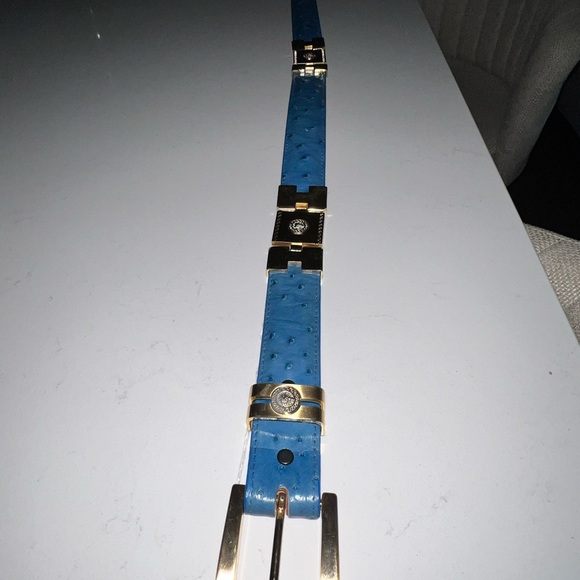 Versace Blue Belt with Gold Details
